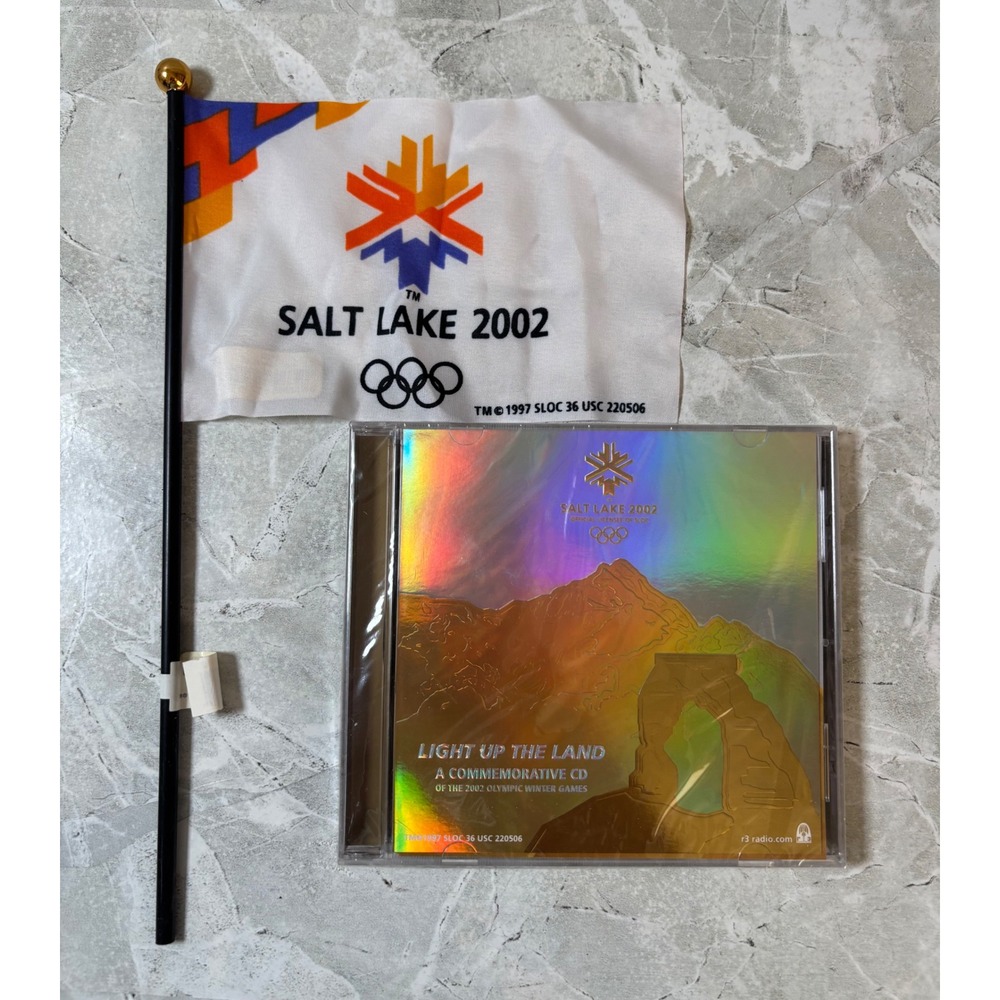 Salt Lake 2002 Olympic Winter Games CD Light Up‎ The Land and Souvenir Flag Set